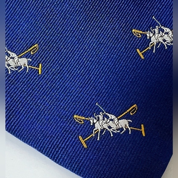 Rare Polo Ralph Lauren Hand Made in Italy Navy All Over Logo Polo Horses Tie - Picture 3 of 11